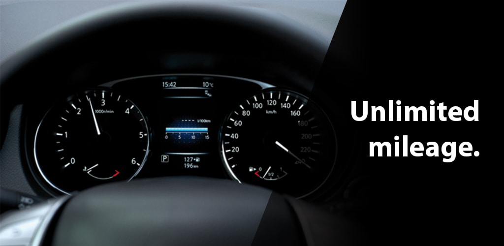 Unlimited  mileage in car rental with driver